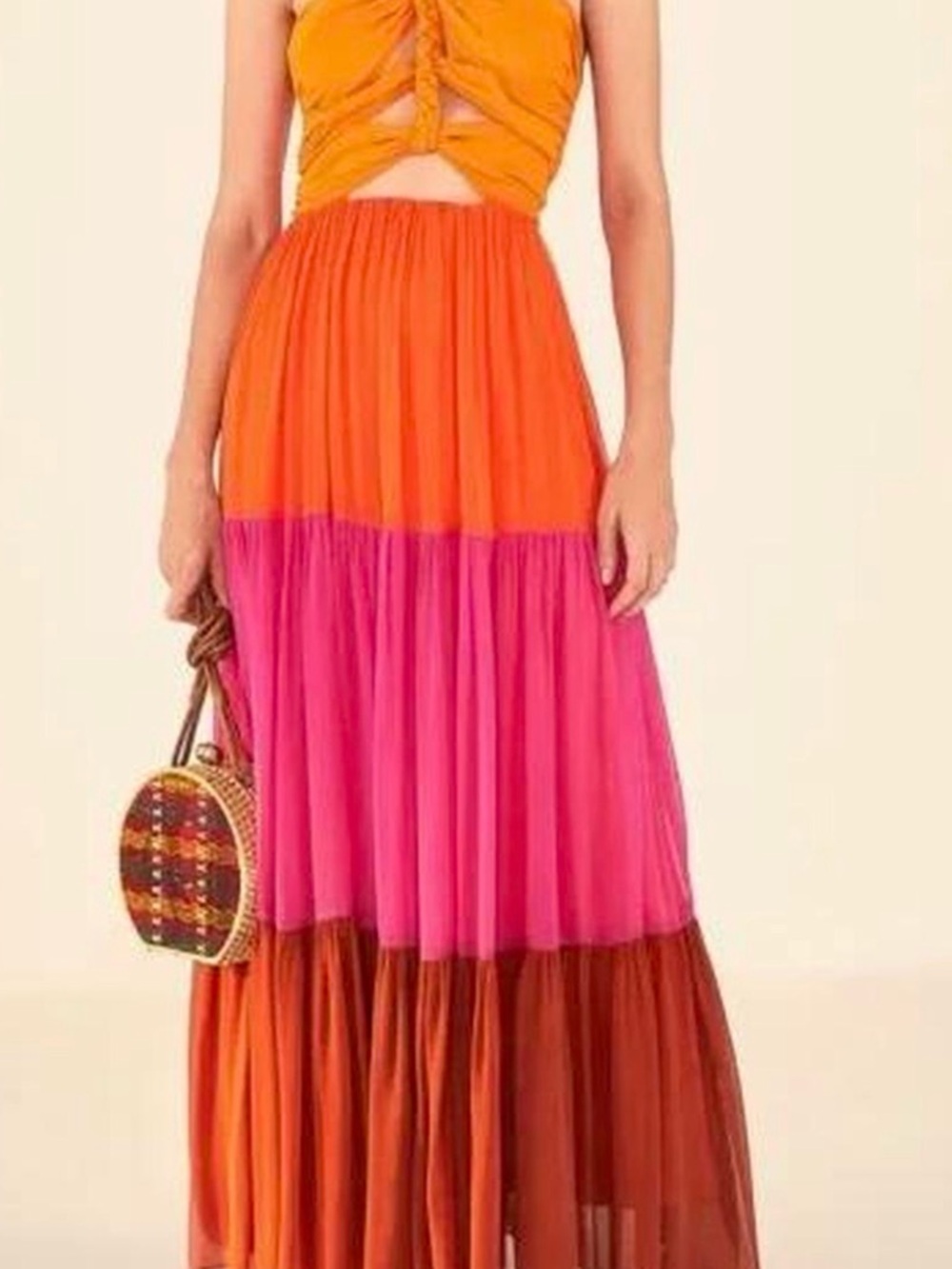 FARM Rio Colorblock Maxi Dress in Orange, Pink & Brown